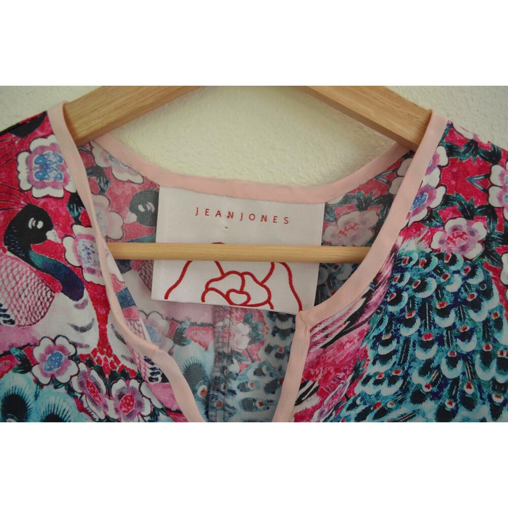 Silk Boho Floral Y2k Peacock Print Top - Picture 2 of 5